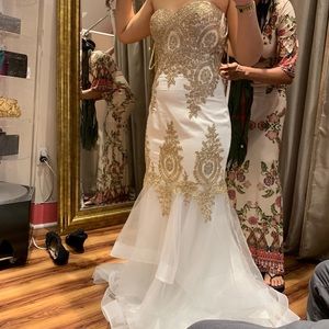 white and gold prom dress